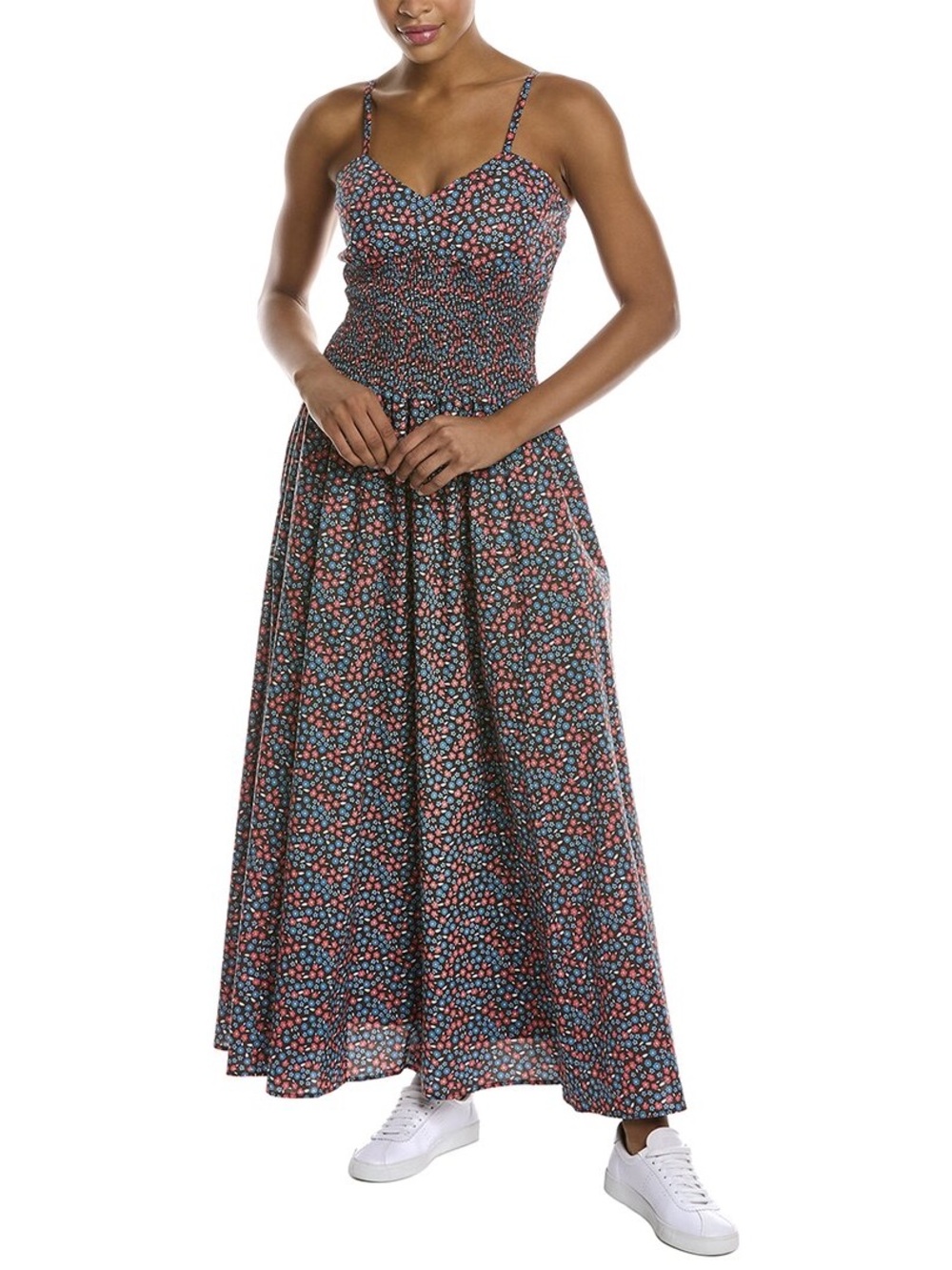 Tahari Brown Maxi Dress with Fuschia & Teal Floral